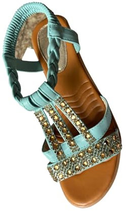 Sandales Femmes Plates, Chaussures Boheme ÉTé Nu Pieds à Talons Plates à Bouts Ouverts Plage Semelle Confortables Grand Taille Vintage Romaines