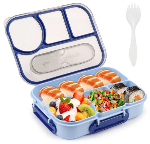 VAIAV Brotdose Bento Box Kinder 1100ml Lunchbox mit 4-Fächern Jausenbox Vesperdose Frühstücksbox Essensbox Brotbüchse Lunch Box Blaue Kinderbrotbox für Erwachsenes Kind Schule Arbeit Reisen Potluck
