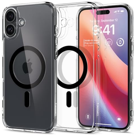 Spigen Ultra Hybrid MagFit Case for iPhone 16 Plus, Compatible with MagSafe Accessories [Anti-Yellowing] [Military-Grade Drop Protection] - Clear Black
