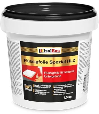 Flüssigfolie HLZ 1,5kg - Dichtfolie für kritische Untergründe - Wasserdichte Abdichtung für innen & Außenbereich - für Wand & Boden - Balkonabdichtung, Wasserstop, für Fliesen und Holz