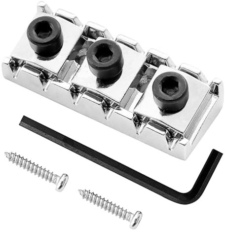 Musiin Feststellmutter für E-Gitarre, 42 mm, Floyd Rose, Tremolo-Gitarrenbrücke, Kopfplattenkissen, Tremolo-System, oberes Metallsaitenkissen mit Schraubenschlüssel mit Montageschrauben (Chrom)