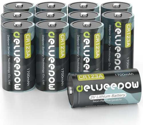 Delyeepow Batterie al litio CR123A da 3 V 12 pezzi, 1700mAh foto 123A batterie usa e getta 3 Volt batteria al litio per il flash della fotocamera, torcia, sistemi di allarme, giocattoli