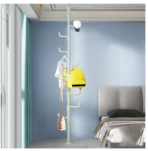 ZFUCMAYL 6/8 Tier Floor to Ceiling Garment Rack,Floor to Ceiling Adjustable Corner Tension Pole,Clothing Racks for Hanging Clothes for Living Room Balcony Bed Room(Green,8 tiers)