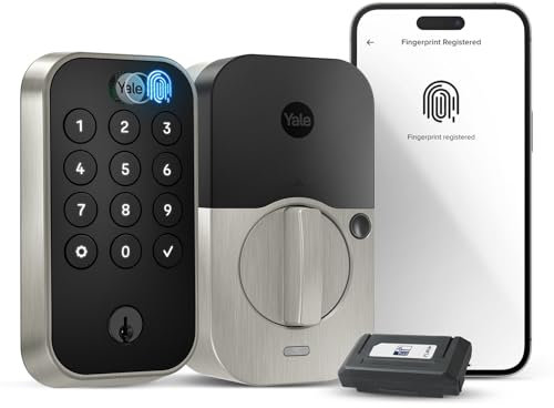 Yale Assure Lock 2 Touch Deadbolt, Satin Nickel Smart Entry Door Lock with Z-Wave (ZW3) Connected Touch Keypad and Fingerprint Scanner with Back-up Key, YRD410-F-ZW3-619