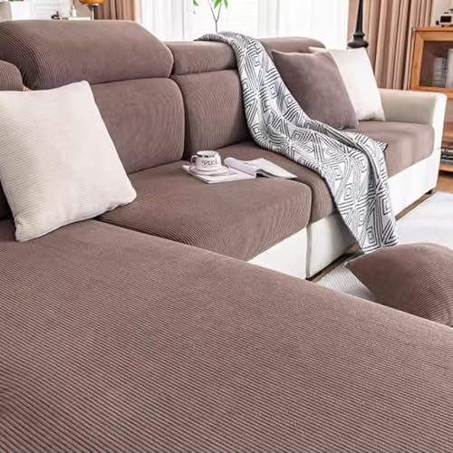 Gleedipre Cord Elastischer Sofabezug Sitzkissen Rückenlehne Kopfstütze Möbelschutzbezug rutschfest Staubdicht Sofa-Spannbettlaken(Braun,95-115 cm x 160-200 cm)