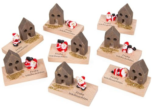 Logbuch-Verlag 8 Nikolaus weihnachtliche mini Geschenke Nikolaus Santa und Frohe Weihnachten Haus mit Text 5 x 2,5 x 4 cm