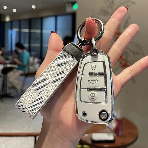 Auto Schlüssel Hülle für Audi A1 allstreet,Schlüsselanhänger Personalisiert Autoschlüssel Tasche für Frauen Männer Autoschlüssel Gehäuse Auto Deko Zubehör,D-White