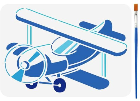 FINGERINSPIRE Malschablone Im Retro Flugzeug Stil 21x29.7cm Zeichenschablone Mit Flugzeugmotiv Und 1 Kunststoffpinseln Flugzeugmuster Vorlage Zum Bemalen von Wänden Holzmöbeln Heimwerkerdekoration