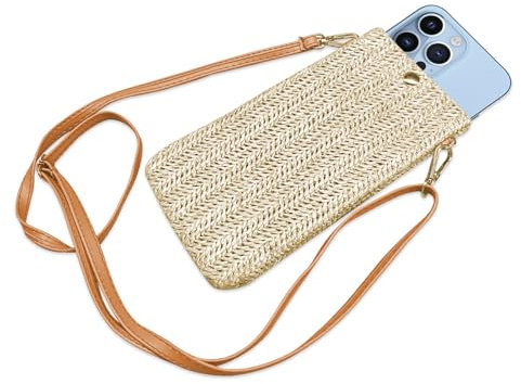 YOURKAY Portacellulare da Collo Donna, Verticale a Treccia Porta Cellulare da Collo, Moda Borsa Porta Cellulare, Mini Borsa Tracolla per Cellulare e Portafoglio Donna, Beige