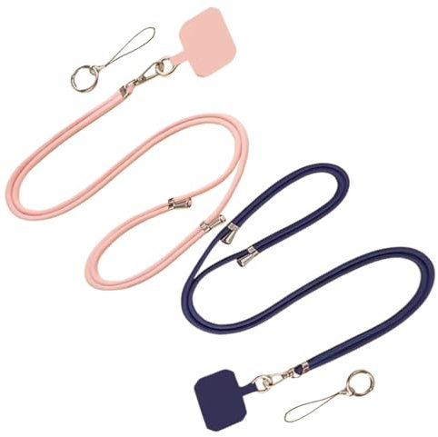 SIVZUMO Tour de cou telephone portable, Réglable Amovible en Nylon Pendentifs Collier de Longe Porte-clés Cordon pour Plupart de Téléphones Intelligents, Rose + Marine