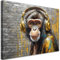 Feeby Leinwand Bilder - Affe Kopfhörer Musik - Canvas 90x60 cm - Deko Wohnzimmer - Wandbilder Schlafzimmer - Deko Aesthetic - Wand Deko - Leinwand Groß - Deko Zimmer - Leinwandbilder XXL