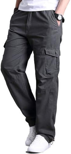 Pantalon Cargo Homme Coton avec 7 Poches Pantalon de Travail Grande Taille Elastique Tube Droit