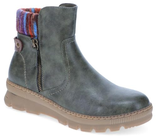 Pavers Knitted Cuff Ankle Boots - Olive Size 8