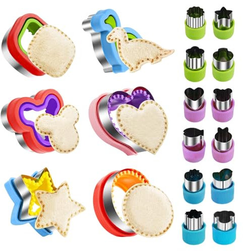 MEETOZ 18Pcs Sandwich Cutter and Sealer, Uncrustable Sandwich Cutters for Kids Lunch, Cookie Cutters for Kids Bento, Crustless Sandwich Cutter Shapes for Bento Box