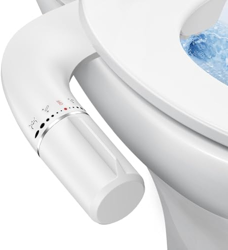 SHIKITEK Bidet-Aufsatz für vorhandene WC-Sitze, ultradünn, nicht elektrisch, Doppeldüse, selbstreinigend, hinten und weiblich, Frischwassersprüher, Badays Bedets Badette Bidgets, Silber