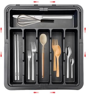 hssopa 2025 Range Couverts,Rangement Couvert Extensible,Ajustable Pour Tiroir Cuisine,Organisateur Tiroirs,Range Couverts Pour Tiroir,Extensible 56 CM Rangement Tiroir(Noir Pas porte-couteau)