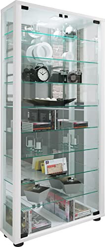 VCM Vitrine Bois Verre vitrine Collecteur Verre vitrine Stand Lumo Maxi Miroir Blanc 59 cm