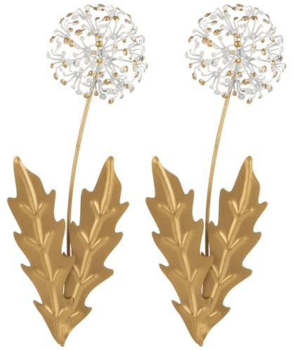 Oairse Set of 2 Metal Hydrangea Wall Art 13 Gold Flower Wall Decor for Home, Modern 3D Floral Wall Hanging for Living Room Bedroom Hallway Decoration