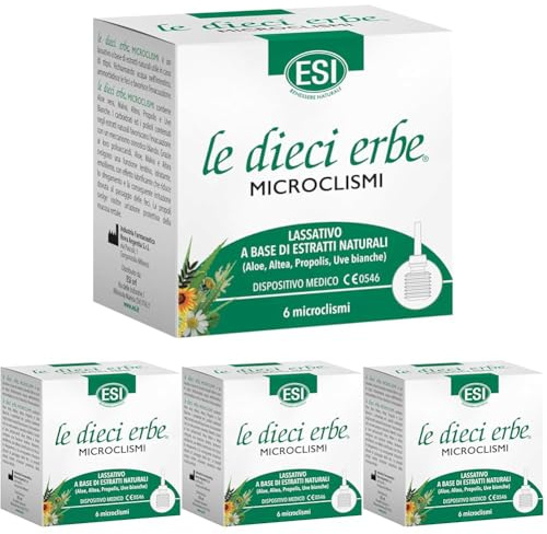 ESI - Le Dieci Erbe Microclismi con Aloe Vera, Malva e Propoli, per la Regolarità del Transito Intestinale, Protegge e Dona Sollievo da Irritazione e Stipsi, 6x10 g (Confezione da 4)