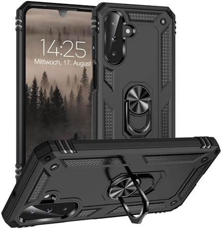 LBH Outdoor Hülle für Samsung Galaxy A26 5G Armor Militär Stoßfest Handyhülle 360 Grad Metal Ring Halter Ständer Schutzhülle für Handyhalterung Auto Magnet Schwarz