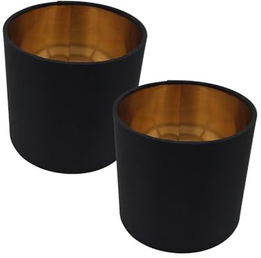 2 Stück Lampenschirm Stehlampe Ø12cm Durchmesser Schwarz Gold Rund Retro Vintage Stofflampenschirm Leuchtenschirm Textilschirm Ersatzschirm Leinenschirm E14 Fassung (2x Schwarz/Gold Ø 12cm)