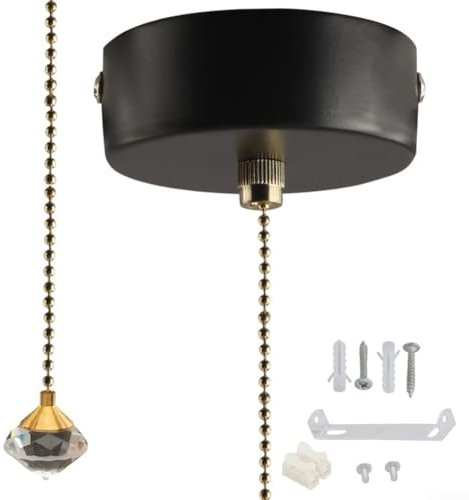 Pull Cord Light Switch Pendant Bathroom,Pull Cord Switch100cm Cord Pull String With A 3a Current Capacity Polished Chrome Finish(Black)