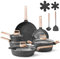 VEVOR Batterie de cuisine, 17 pcs, ensemble de casseroles et poêles à induction avec revêtement anti-adhésif en granit, couvercles en verre trempé, avec friture, sauce, sauté, passe au gril, noir
