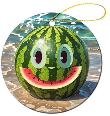 Wassermelone mit Smiley-Weihnachtsschmuck für Weihnachtsbaum, hängende Dekoration für Feiertage, Weihnachtsbaumschmuck, personalisierte Dekoration, runder Anhänger für Heimdekoration, Geschenke, 7,1