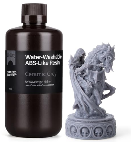 ELEGOO Wasser Waschbares ABS-Like Resin, Water Washable 3D Drucker Resin mit Hohe Haltbarkeit und Zähigkeit, Geringer Geruch, Breite Kompatibilität für MSLA/LCD/DLP 3D Drucker, 1000g Grau