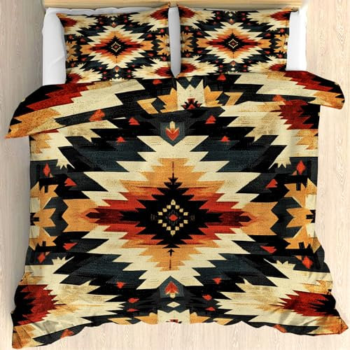Maohryzed Retro-Azteken Bettwäsche 135x200 cm mit Einem Kissenbezug 80x80 cm - Südwestliche Stämme Bettbezug Wendebettwäsche 135 x 200 - Bettwäsche-Set mit Reißverschluss 2 Teilig