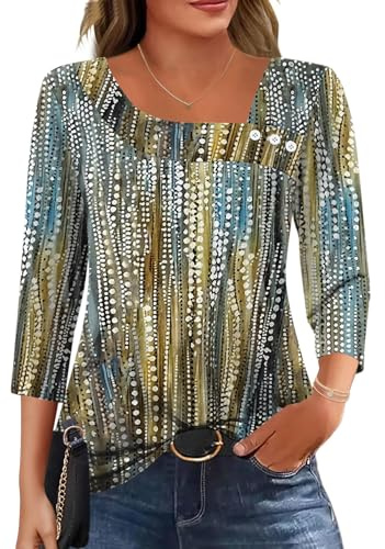 Kistore Ladies Tops Summer Three Quarter Sleeve Tops Plus Size Print XL