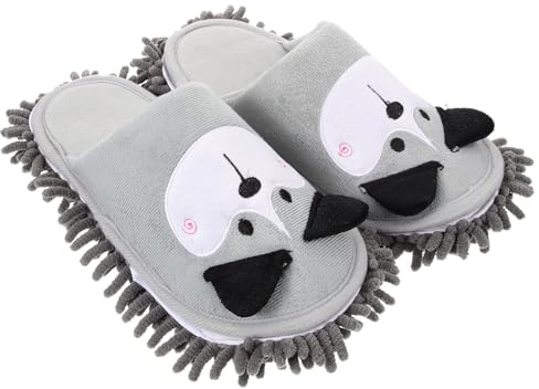 Holibanna Mop Slippers for Women Floor Cleaning Chenille Thickened Detachable Mopping Shoes Grey Cartoon Dog Medium Size Uk 5-7 Indoor Cleaning Footwear