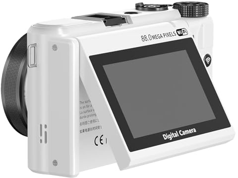CFTGIW 8K 88MP Digitalkamera mit 18x ​​digitalem Zoom 18x Optisch Zoom Autofokus WiFi 3 -Zoll -Flip Bildschirm für Live Streaming Videoaufzeichnungs Webcam Modus (White)