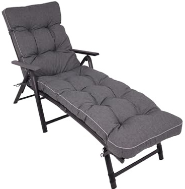 TexDeko® Ecolen Liegenauflage für Gartenliege Polster 190x60cm Grau | mit Antirutsch-Boden, wasser- & schmutzabweisend, UV-Schutz, Paspelrand, Leinenoptik, bequemes Polster für Sonnenliege
