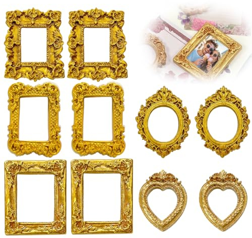 MOLZINY 10PCS Mini-Vintage-Rahmen Mini Bilderrahmen Vintage Bilderrahmen Set für DIY Dekoration, Foto Requisiten, Kleine Bilderrahmen im Barockstil für die Präsentation von 1, 6 bis 2, 2 Zoll