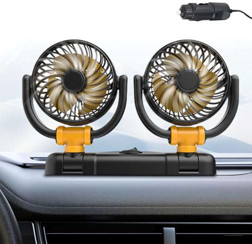 SKIKHN Ventilador de Coche, Ventilador Coche 12V,Ventilador de RefrigeracióN para Coche con Encendedor de Cigarrillos,Ventilador de Coche de Doble Cabeza 360° Giratorio Cabezas,para SUV RV Barco Carro