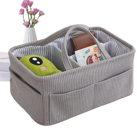 Panier organisateur de couches-grand fourre-tout Portable en velours côtelé 38x25x18cm, Solution de rangement pour pépinière, lingettes pour couches, porte-bouteille de lait | Sac de voyage pour burea