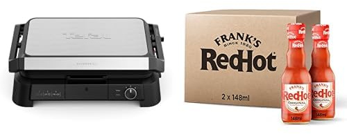 Tefal Supergrill XL Indoor Electric Grill Bundle & Frank’s RedHot Original Cayenne Pepper Sauce (2 x 148ml) | Adjustable Thermostat, Non-Stick Dishwasher-Safe Plates, High-Heat Searing