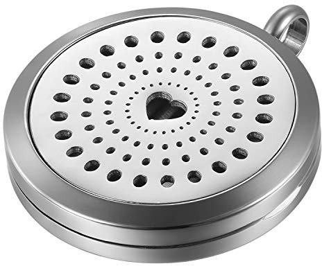 JewelryWe Damen Halskette, Edelstahl Hohle Herz Runde Kreise Aromatherapie Ätherische Öle Diffusor öffenbar Floating Medaillon Locket Anhänger mit 6 Bunt Filzkreisen und 45cm Kette, Silber
