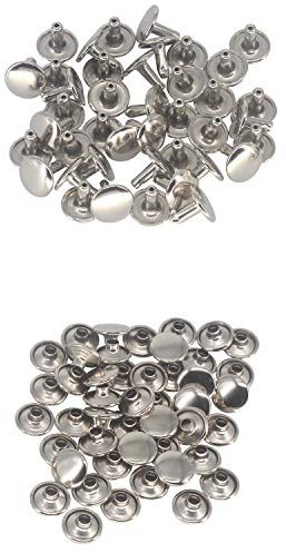 Wedding Decor - Lot de 100 rivets double calotte - Bricolage, chaussures, sacs, vêtements, réparation, cuir, Métal, Silver, 10 mm