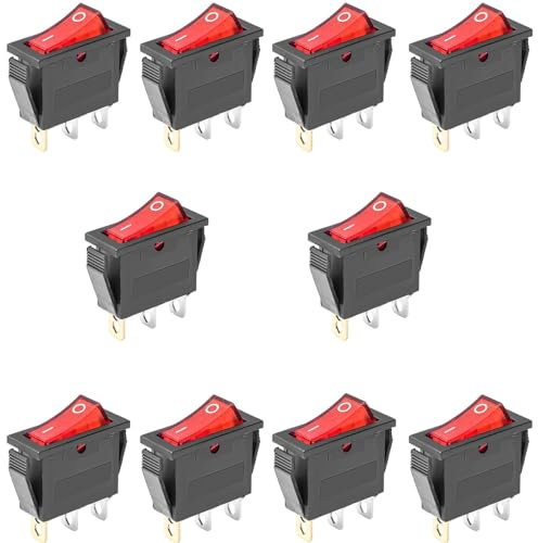 Oiyagai 10 Pezzi Interruttore a Bilanciere KCD3-3P Rosso Illuminato 3Pin SPST On/Off AC 16A/250V 20A/125V