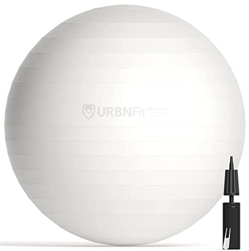 URBNFit Gymnastikball – Yoga-Ball für Workout, Pilates, Schwangerschaft, Stabilität – Schweizer Balance-Ball mit Pumpe – Fitness-Ballstuhl für Büro, Zuhause, Fitnessstudio, Arbeit, Weiß, 45,7 cm