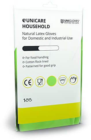 Unigloves Unicare Household Power-Free Reusable Household Latex Gloves, 1 Pair, Green, Large (UCHG3004G)