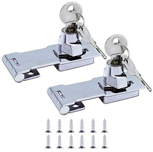 JaneYi (2 pack) Moraillon de Verrouillage en Métal 80mm Boulon de Porte Loquet Boucle avec Cadenas et Clé - Quincaillerie Chromée pour Verrouiller la Remise Portes Armoires Boites Meubles
