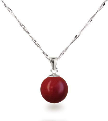 Schöner-SD Silberkette mit Anhänger Perle 12mm groß 925 Silber rhodiniert koralle-rot 50cm