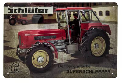 Retro Oldtimer Trakor Blechschild passend für Schlüter Fans - Vintage Werbeschild, Garagen, Werkstatt Deko Schild geprägt, 30 x 20 cm