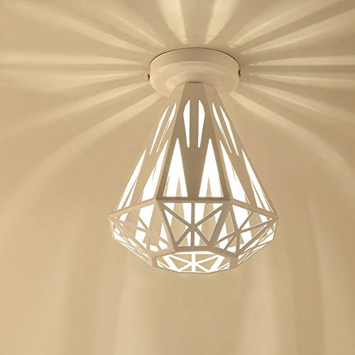 iDEGU Plafonnier Vintage Industrielle Lustre en Fer Cage Abat-jour Lampe de Plafond E27 Éclairage Décoration Suspension Luminaire pour Chambre Entrée Couloir Bar Restaurent, 20CM (Blanc)