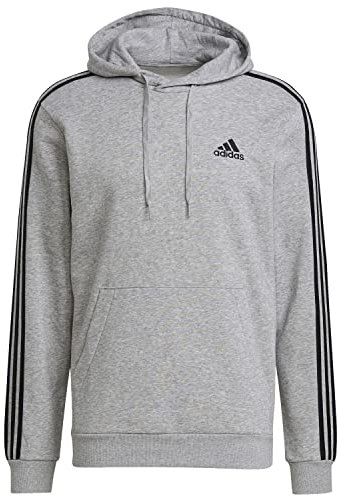 adidas Herren Essentials Fleece 3-Stripes Hoodie, Medium Grey Heather / Black, M
