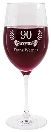 Herz & Heim® Weinglas mit Gravur des Namens zum 90. Geburtstag - Happy Birthday - die Geschenkidee