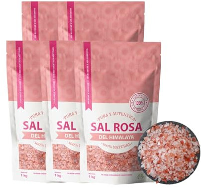 Sal Rosa del Himalaya 100% Natural Sazonar y Cocinar Sin Refinar Sin Aditivos - Sal Rosa del Himalaya Gruesa 5Kg